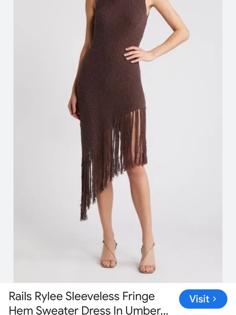 Rails Asymmetrical Fringe Knit Skirt in Umber Brown